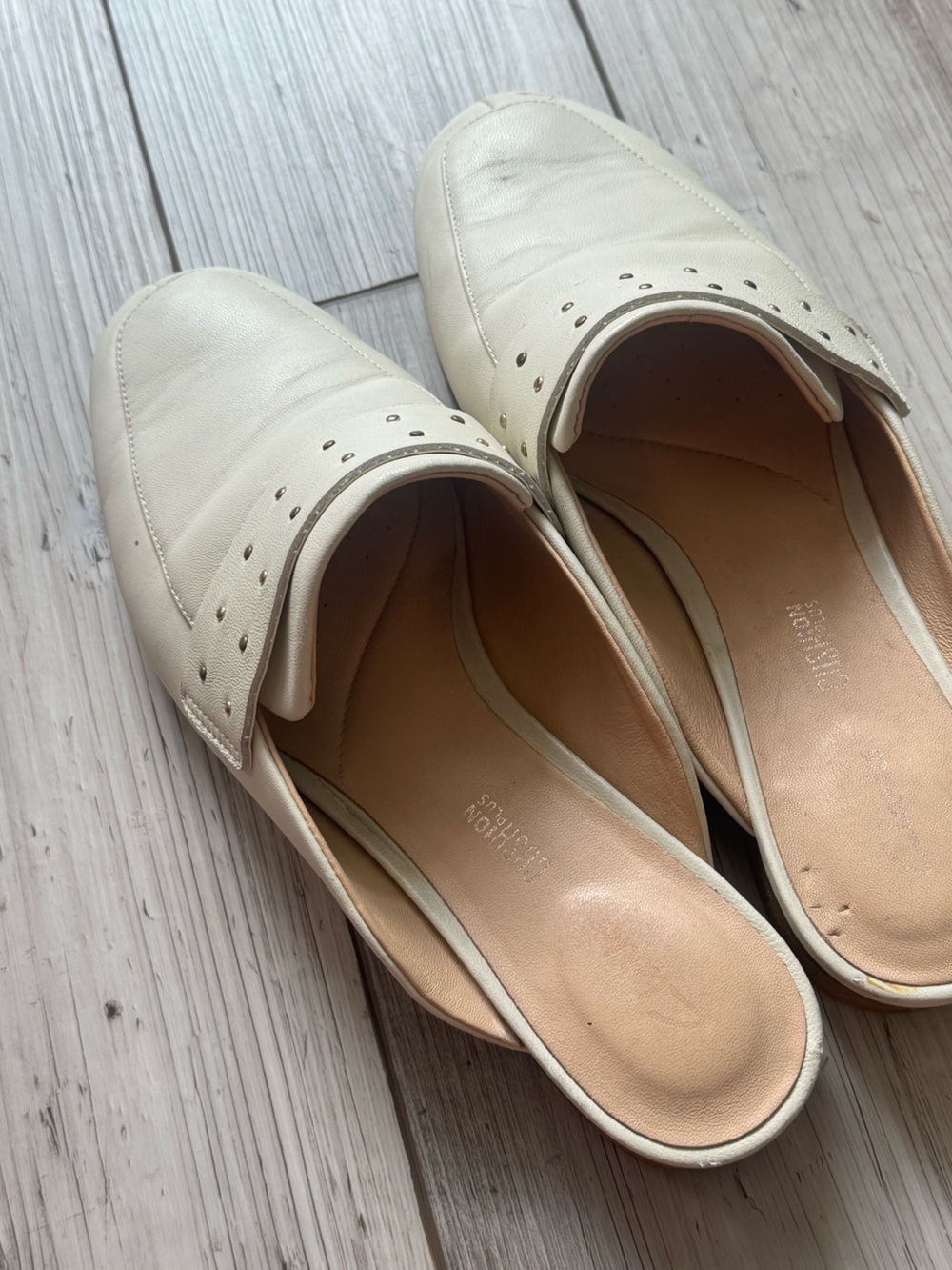 Clarks Cream Leather Perforated Slip-On Mules
